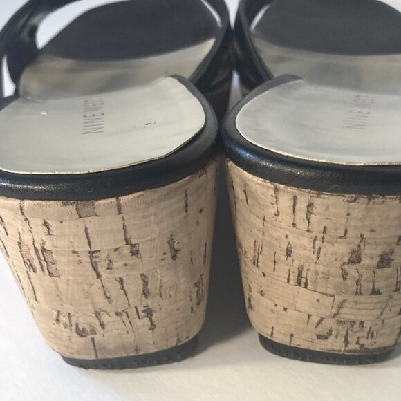 Nine West SZ 9N black leather slide cork platform wedge sandal - Picture 4 of 6